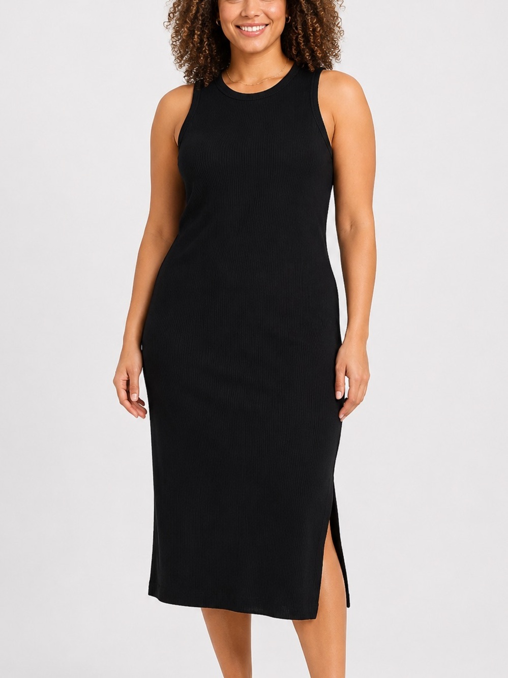Universal Thread Black Ribbed Sleeveless Midi Dress XXL NWT Minimalist Stretch